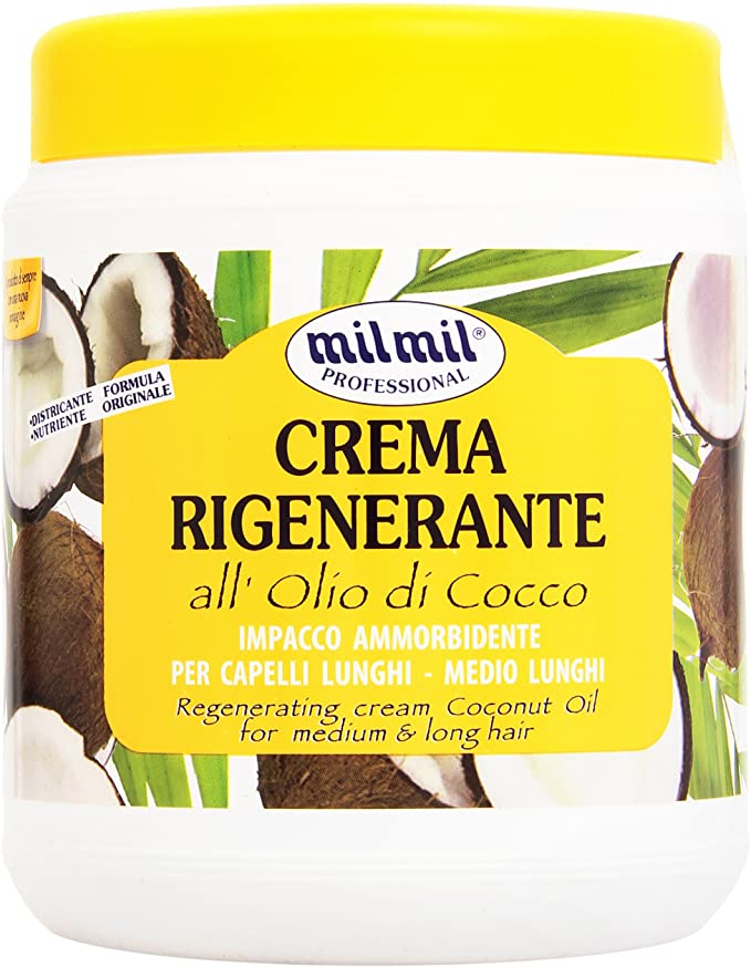 Milmil - Crema Rigenerante, All' Olio di Cocco, Impacco Ammorbidente Per Capelli Lunghi e Medio Lunghi - 1000 ml (4436848607299)